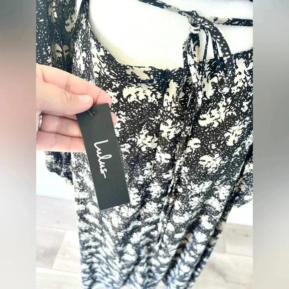 Lulu's Found Your Bliss Black Print Long Sleeve Lace-Up Midi Dress Size Small - Picture 13 of 15